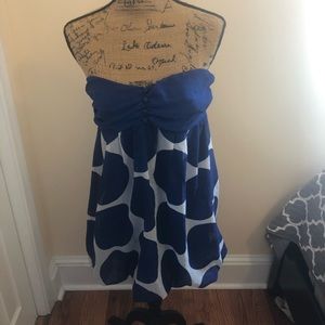 Forever 21 Strapless Cobalt Blue Polka Dot Dress L